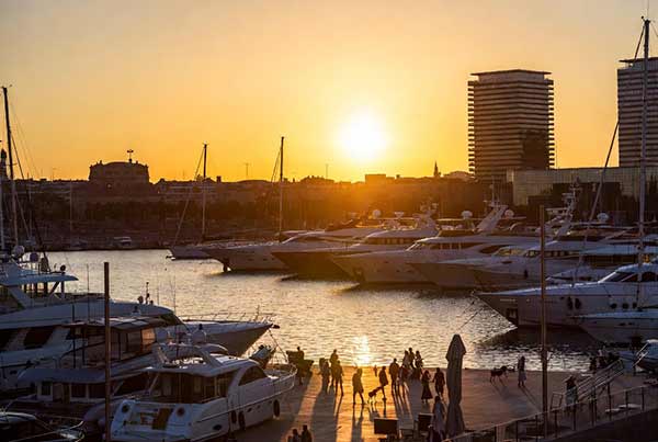 Barcelona marina with luxury yachts